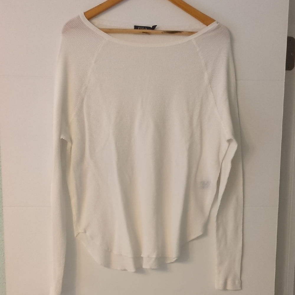 Polo Ralph Lauren Lightweight Waffle Knit White Long Sleeve Thermal Top Sz L